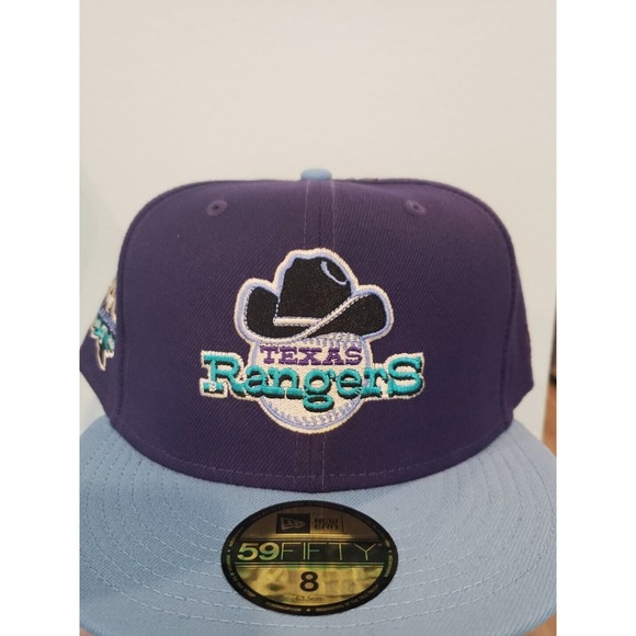 Texas Rangers Hat Cap 40th Anniversary Patch Purple 59Fifty Size 8 New Era
